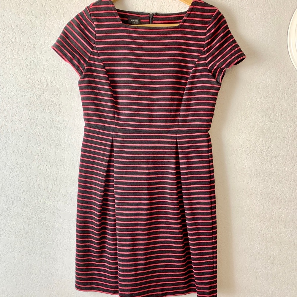 Talbots | Blue and Pink Strip Peplum Dress